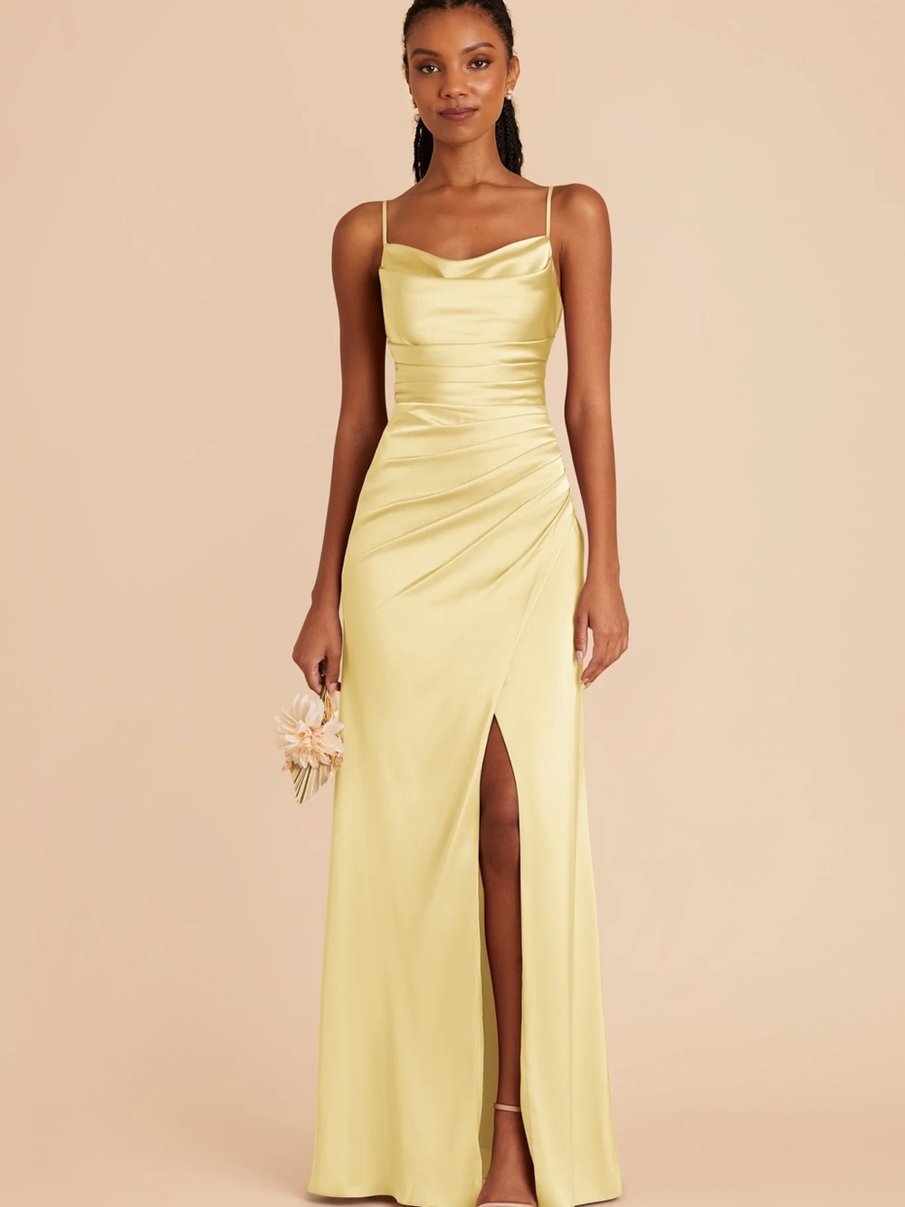 Birdy Grey Lemon Sorbet Satin Cowl Neck Maxi Dress with Side Slit